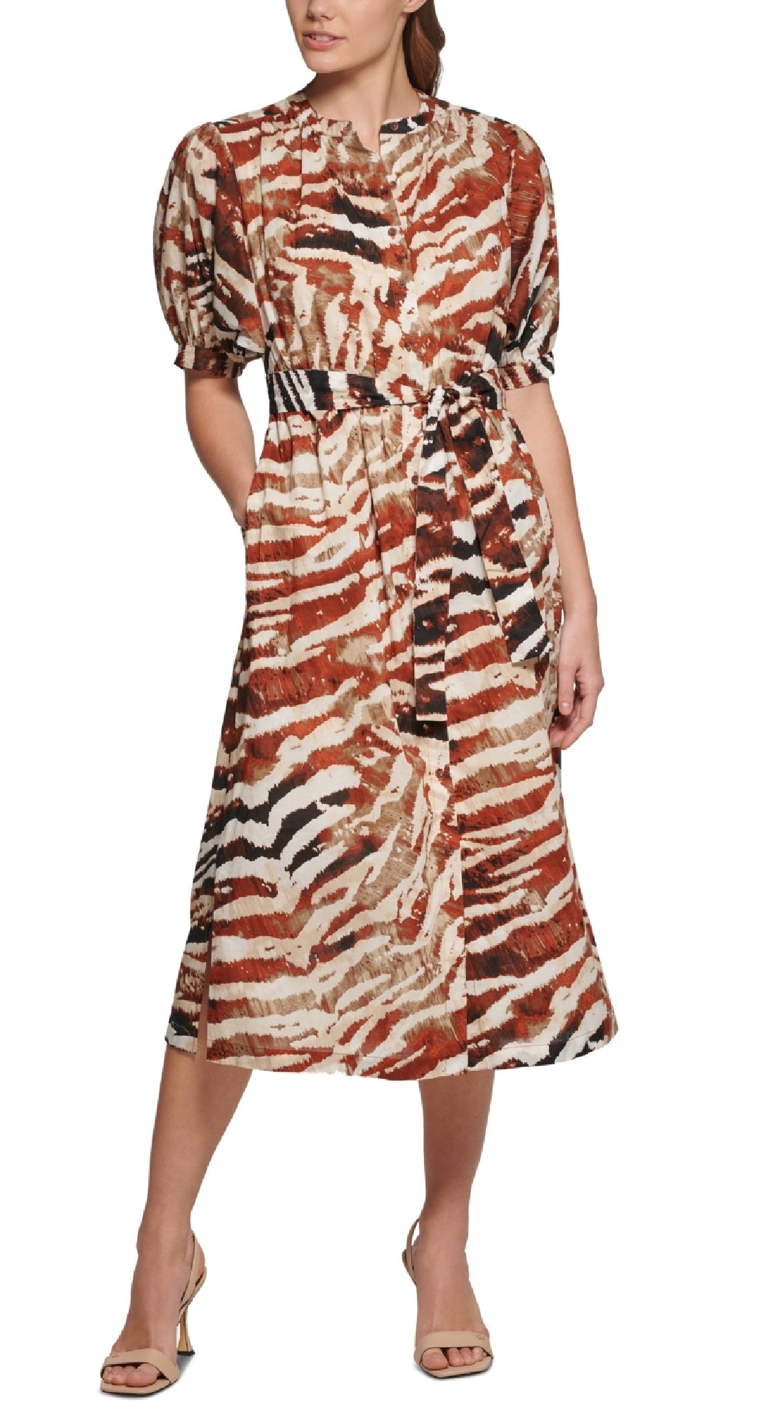 Calvin Klein Women's Animal Print Puff Sleeve Midi Shirtdress Assorted Size 14