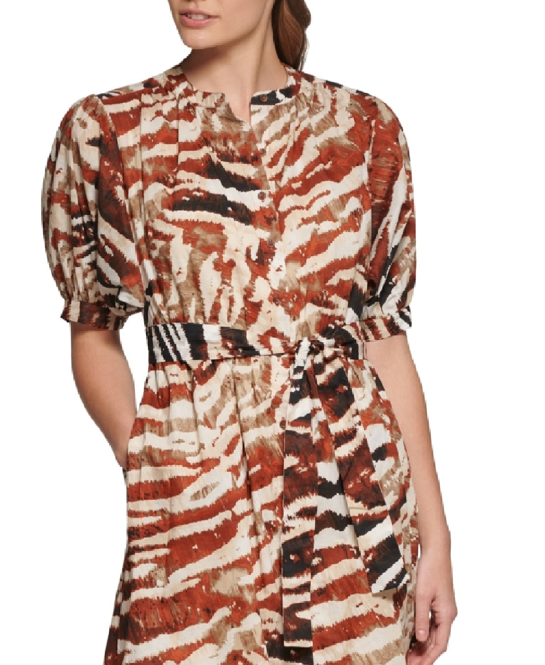Calvin Klein Women's Animal Print Puff Sleeve Midi Shirtdress Assorted Size 14