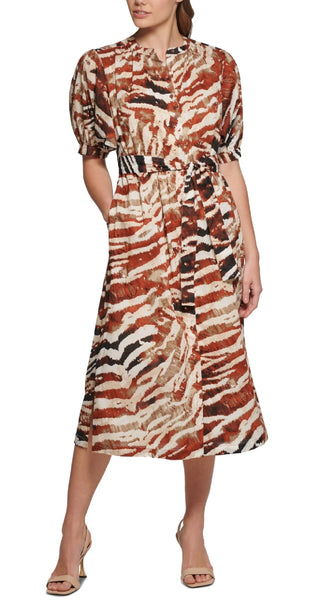Calvin Klein Women's Animal Print Puff Sleeve Midi Shirtdress Assorted Size 6