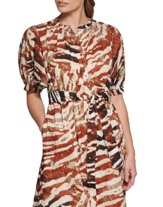 Calvin Klein Women's Animal Print Puff Sleeve Midi Shirtdress Assorted Size 6