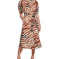 Calvin Klein Women's Animal Print Puff Sleeve Midi Shirtdress Brown Size 2