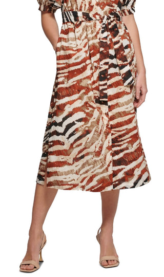 Calvin Klein Women's Animal Print Puff Sleeve Midi Shirtdress Brown Size 2