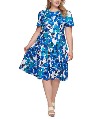 Calvin Klein Women's Floral Print Dress Blue Size 22W