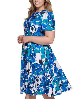 Calvin Klein Women's Floral Print Dress Blue Size 22W