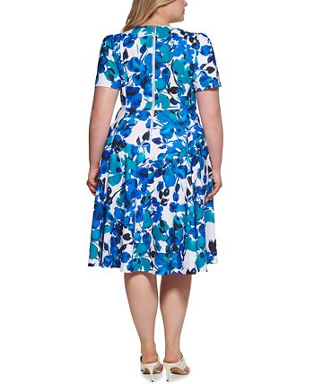 Calvin Klein Women's Floral Print Dress Blue Size 18W