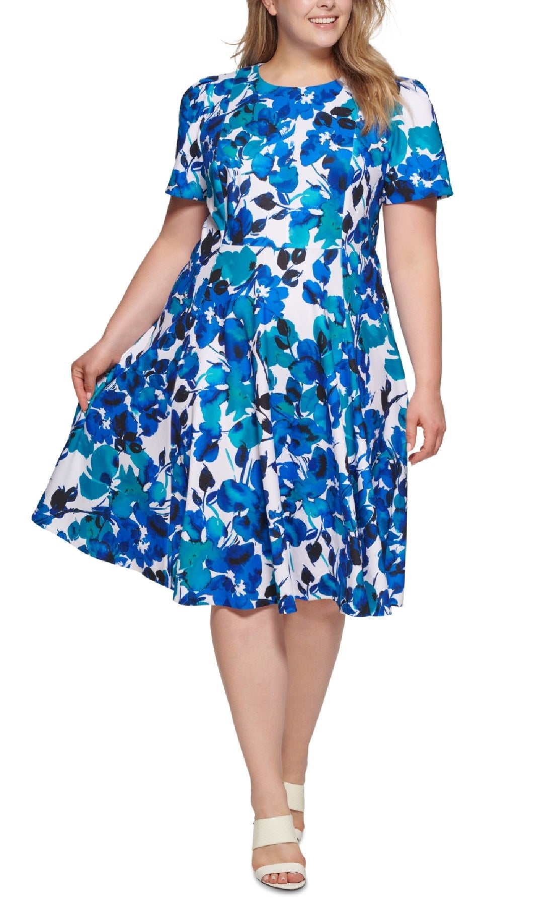 Calvin Klein Women's Floral Print Dress Blue Size Petite Small
