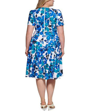 Calvin Klein Women's Floral Print Dress Blue Size 14W