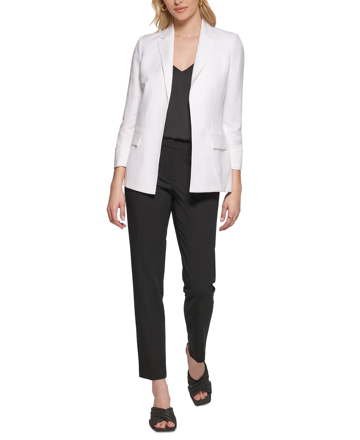 Calvin Klein Women's Open Front Linen Jacket White Size 6