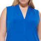 Calvin Klein Women's Solid V Neck Top Blue Size 1X