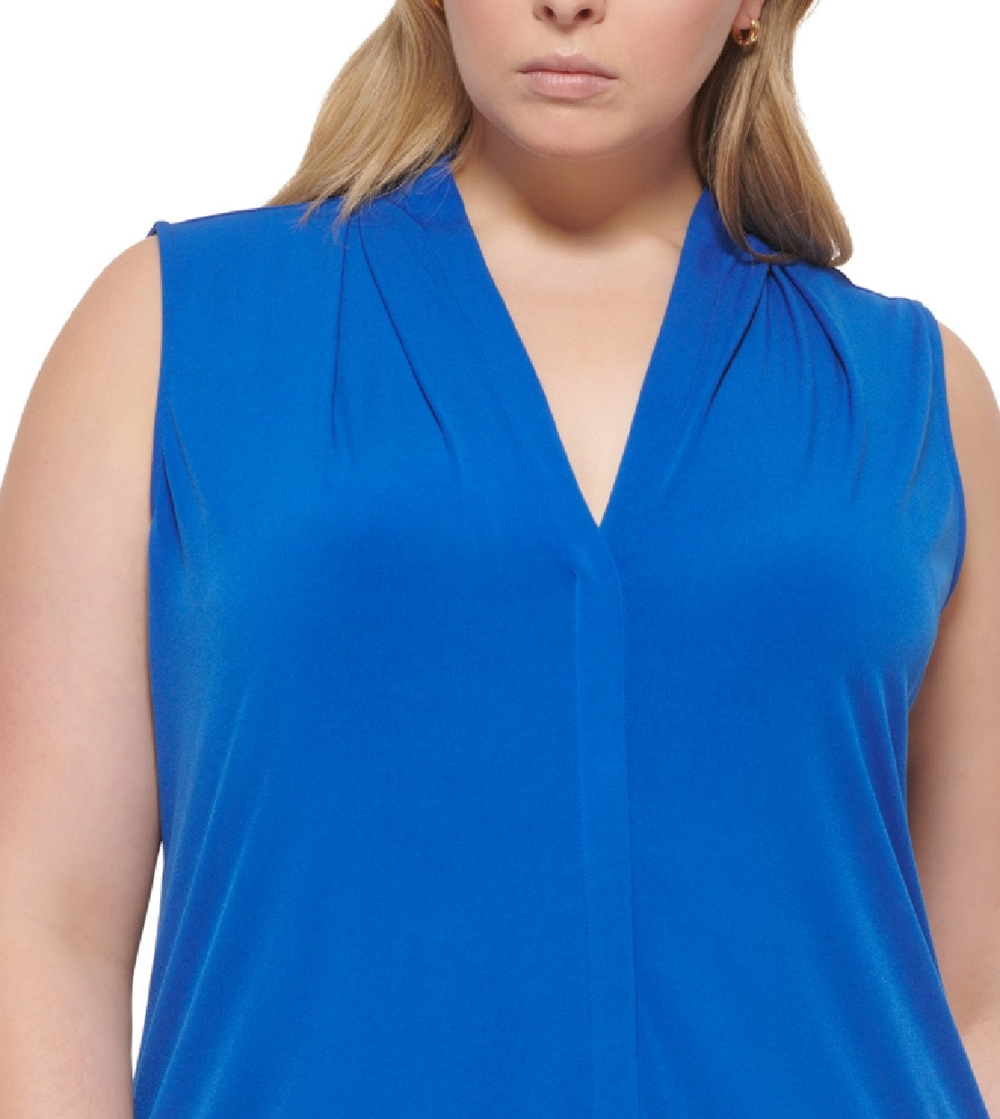 Calvin Klein Women's Solid V Neck Top Blue Size 1X