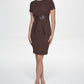 Calvin Klein Women's Solid Faux Leather Tie Waist Sheath Dress Brown Size 4