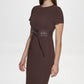 Calvin Klein Women's Solid Faux Leather Tie Waist Sheath Dress Brown Size 4