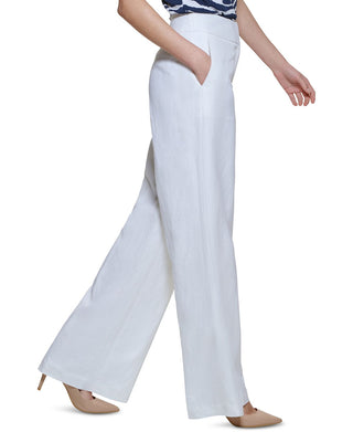 Calvin Klein Women's High Rise Wide Leg Pants White Size 12Petite