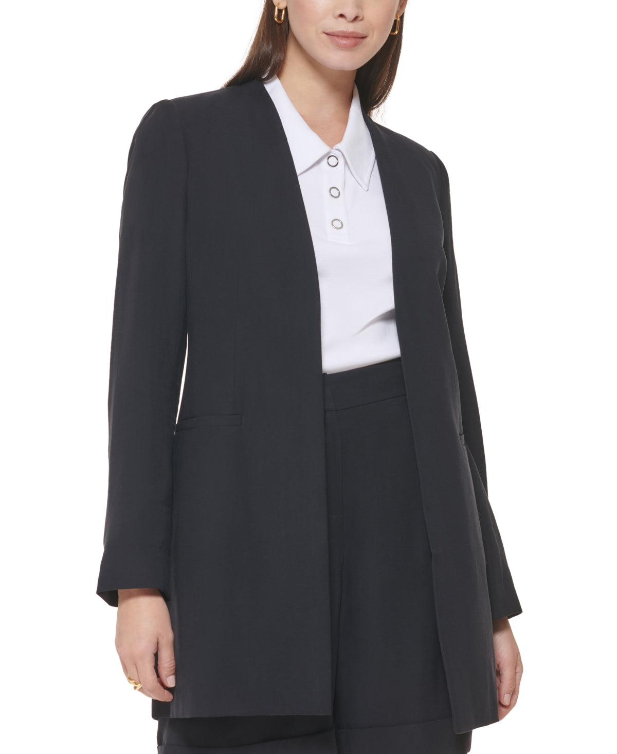 Calvin Klein Women's Open Front Long Blazer Blue Size 4Petite