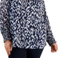Calvin Klein Women's Printed Tie Neck Top Blue Size 2X