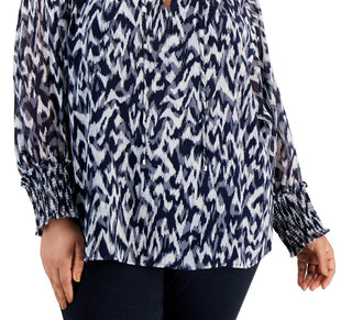 Calvin Klein Women's Printed Tie Neck Top Blue Size 2X