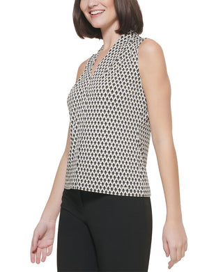 Calvin Klein Women's Printed V Neck Top Green Size Petite Medium