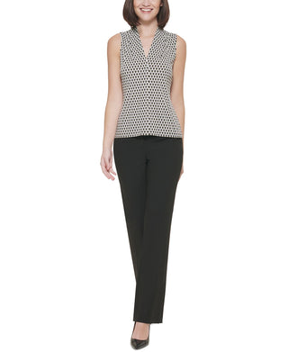 Calvin Klein Women's Printed V Neck Top Green Size Petite Medium