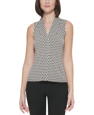 Calvin Klein Women's Printed V Neck Top Green Size Petite Medium