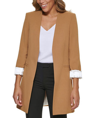 Calvin Klein Women's Open Front 3/4 Sleeve Blazer Brown Size 4Petite