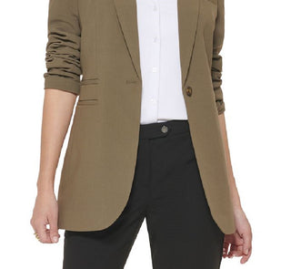 Calvin Klein Women's Lux One Button 3/4 Sleeve Blazer Green Size 8 Petite