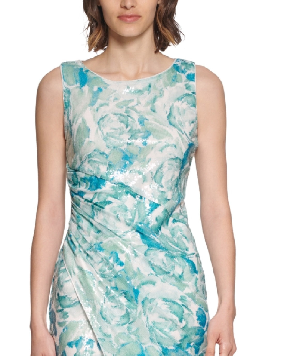 Calvin Klein Women's Sequined Floral Sheath Dress Green Size 16