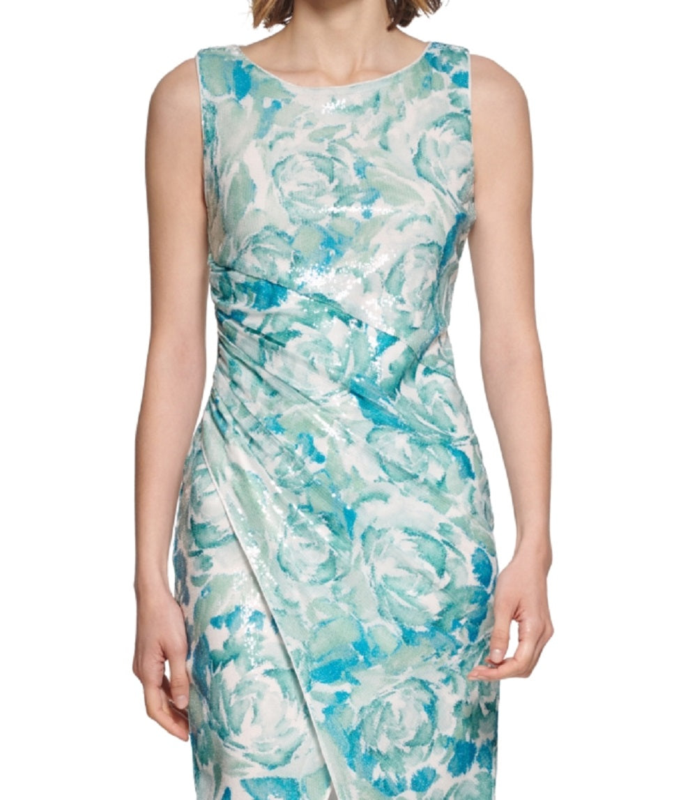 Calvin Klein Women's Sequined Floral Sheath Dress Green Size 6