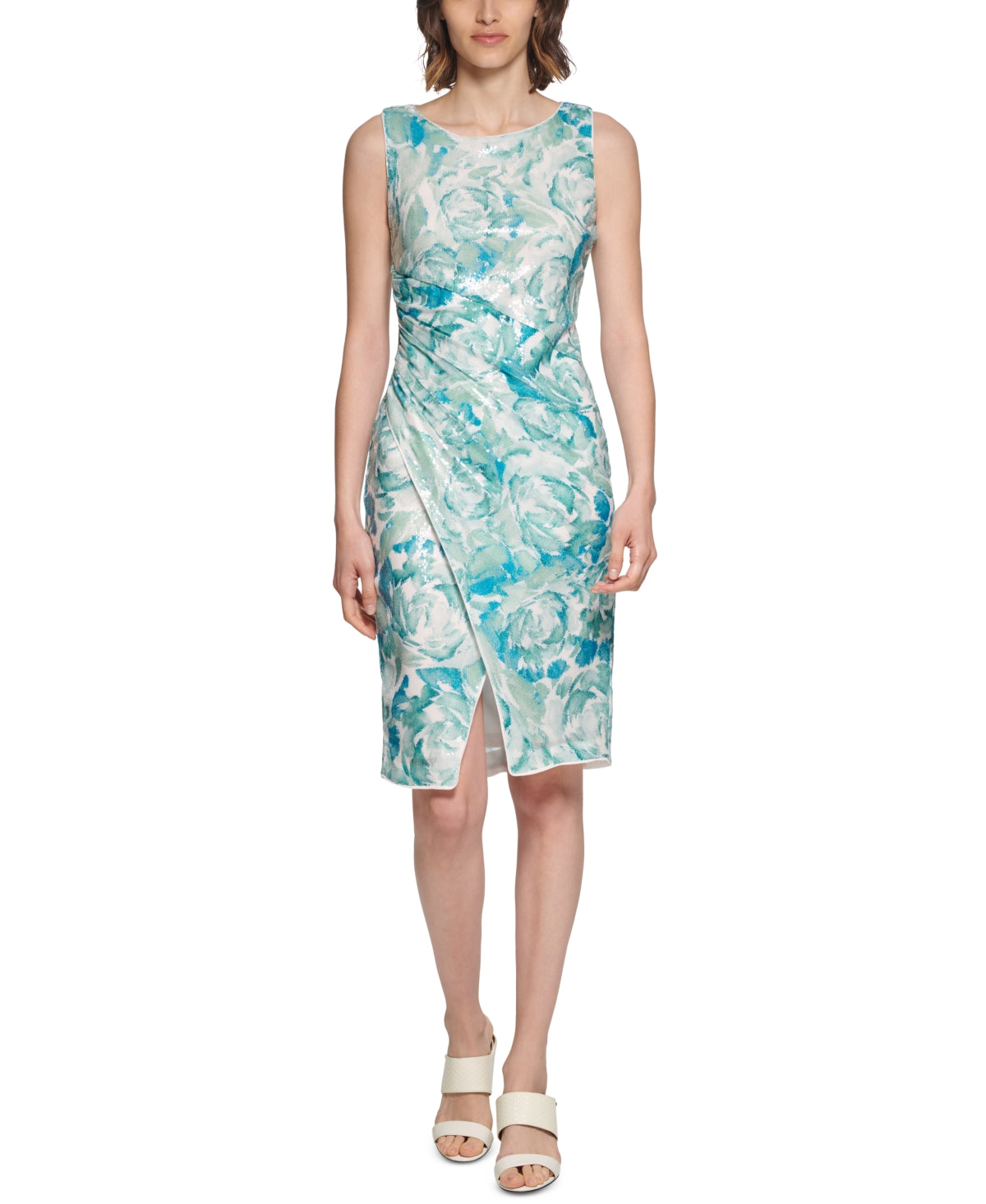 Calvin Klein Women's Sequined Floral Sheath Dress Green Size 6