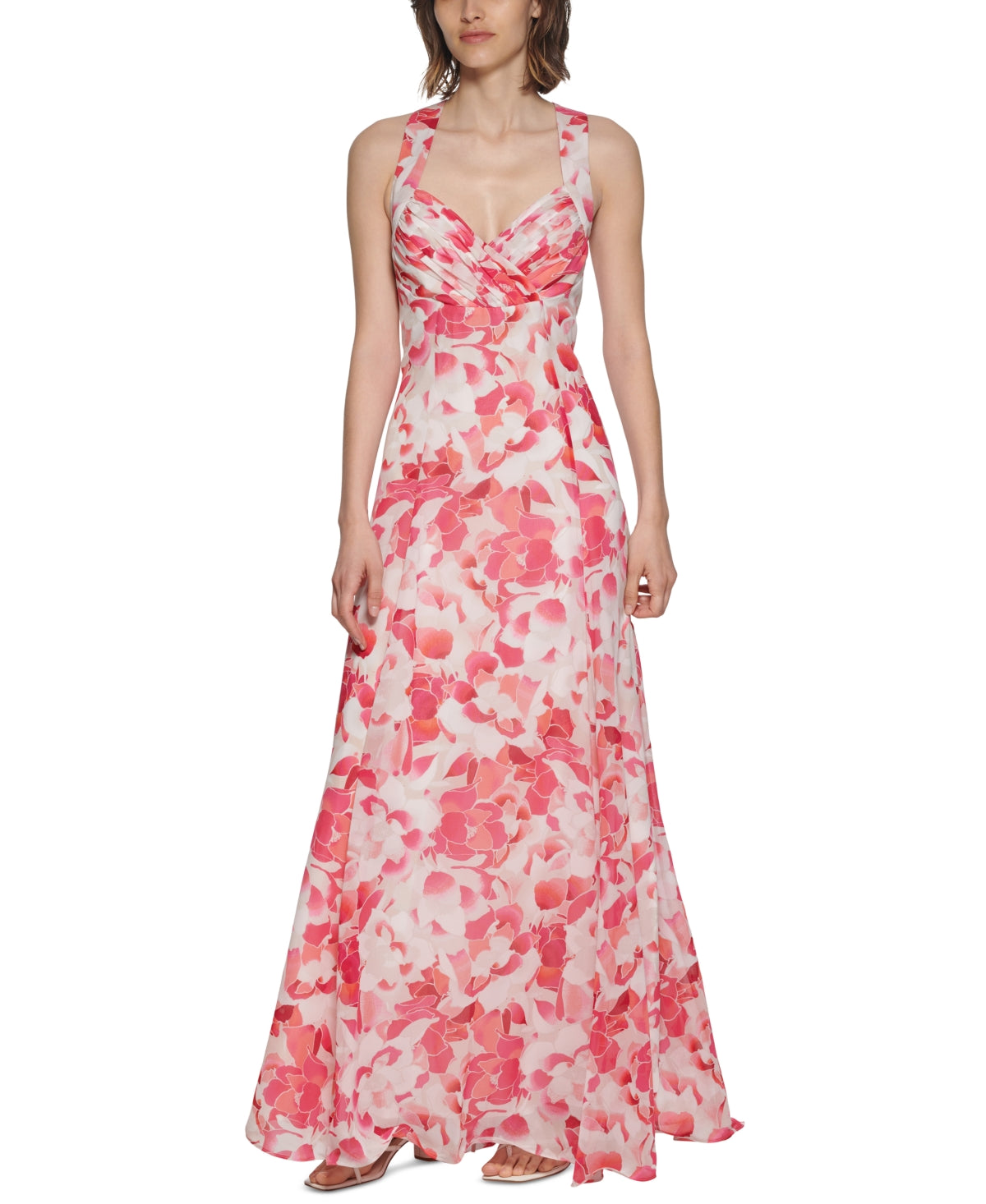 Calvin Klein Women's Floral Strappy Back Gown Pink Size 4