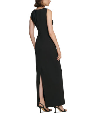 Calvin Klein Women's Scuba Crepe Knot Front Gown Black Size 16