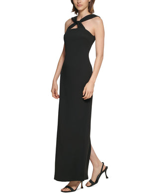 Calvin Klein Women's Scuba Crepe Knot Front Gown Black Size 16