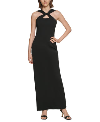 Calvin Klein Women's Scuba Crepe Knot Front Gown Black Size 4