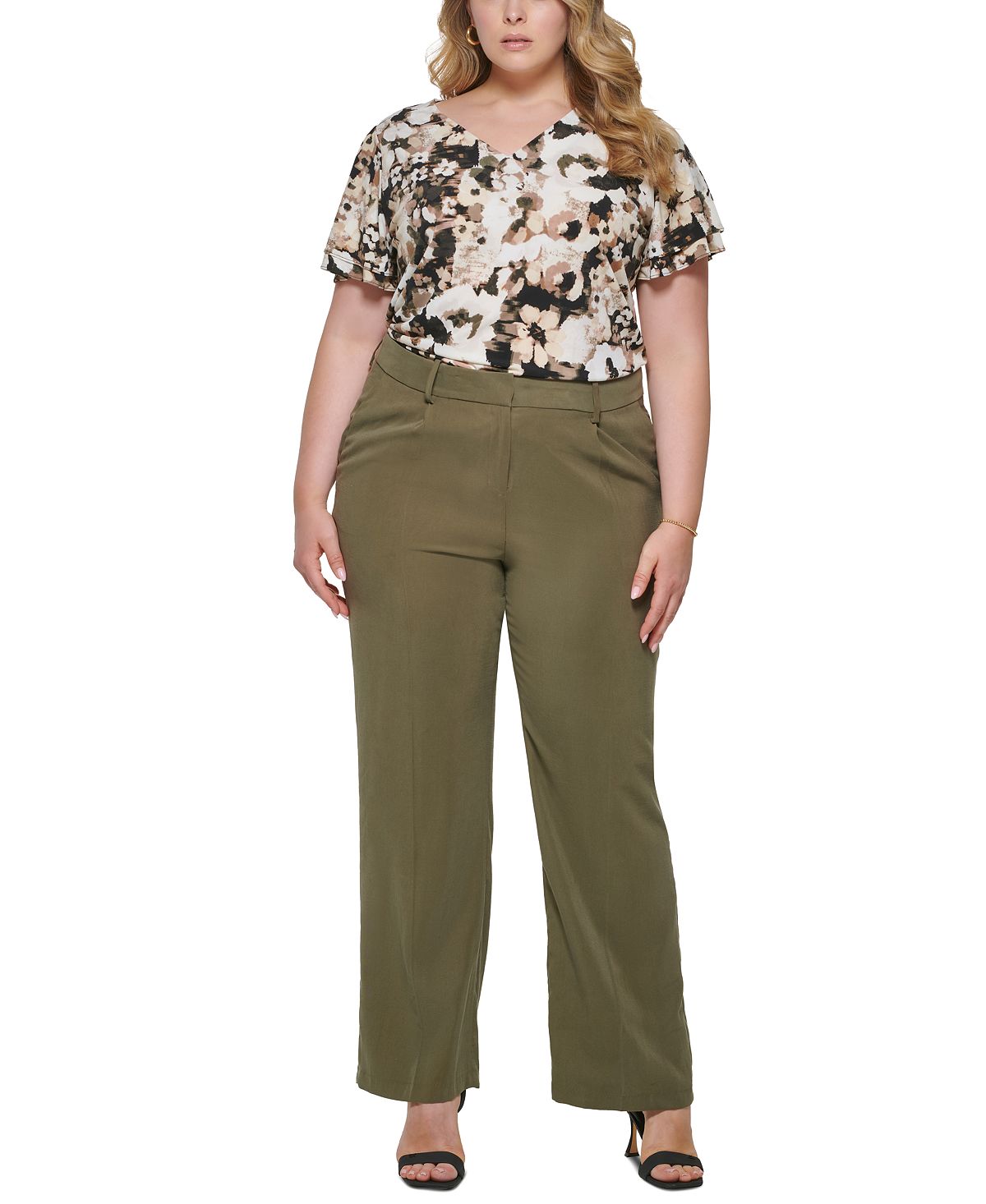 Calvin Klein Women's Wide Leg Pants Green Size 16W