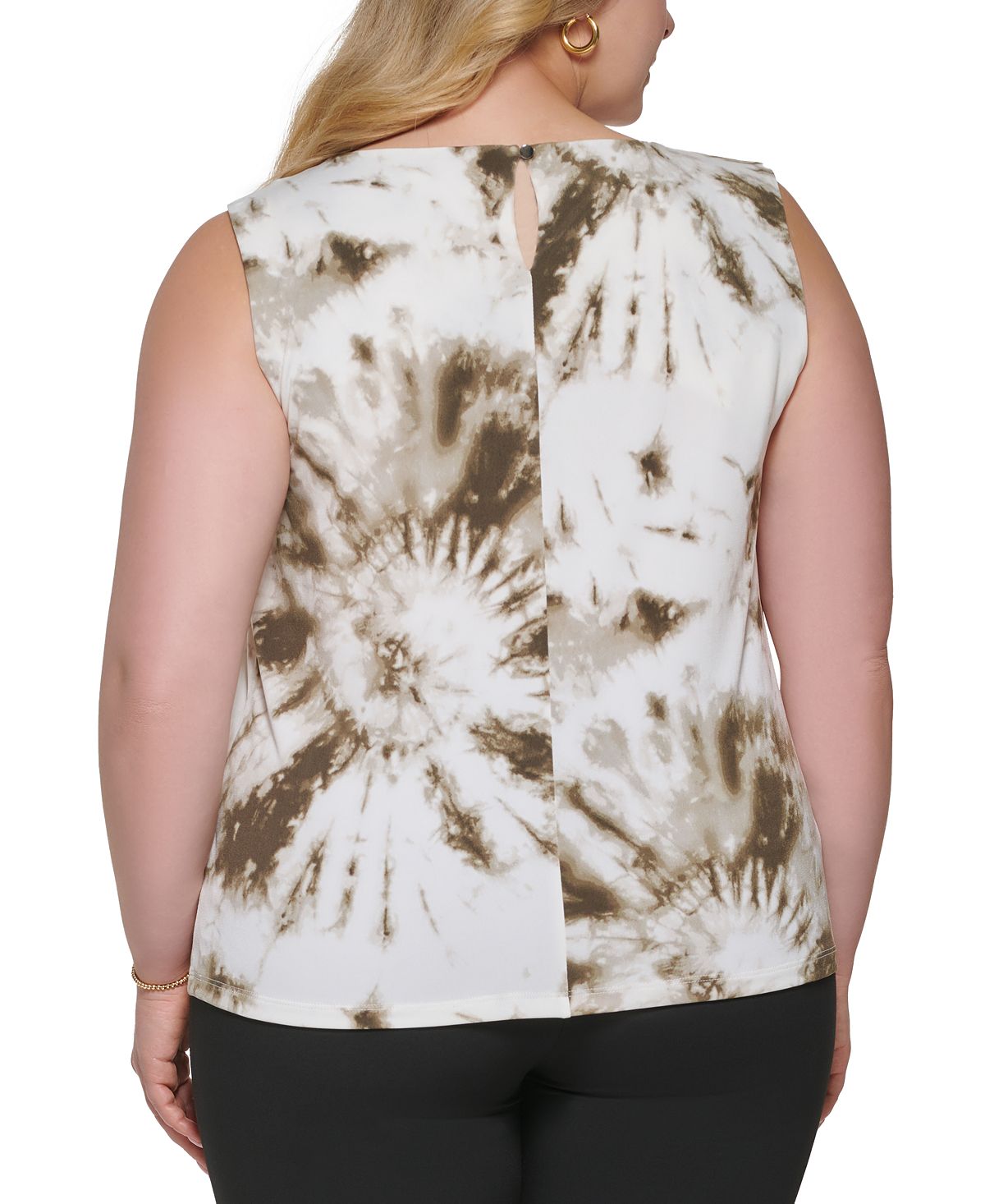 Calvin Klein Women's Tie Dyed Pleated Blouse Green Size 3X