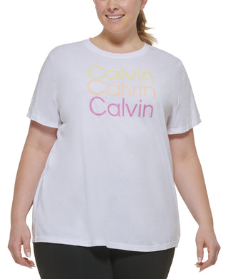 Calvin Klein Women's Triple Logo T Shirt White Size 1X