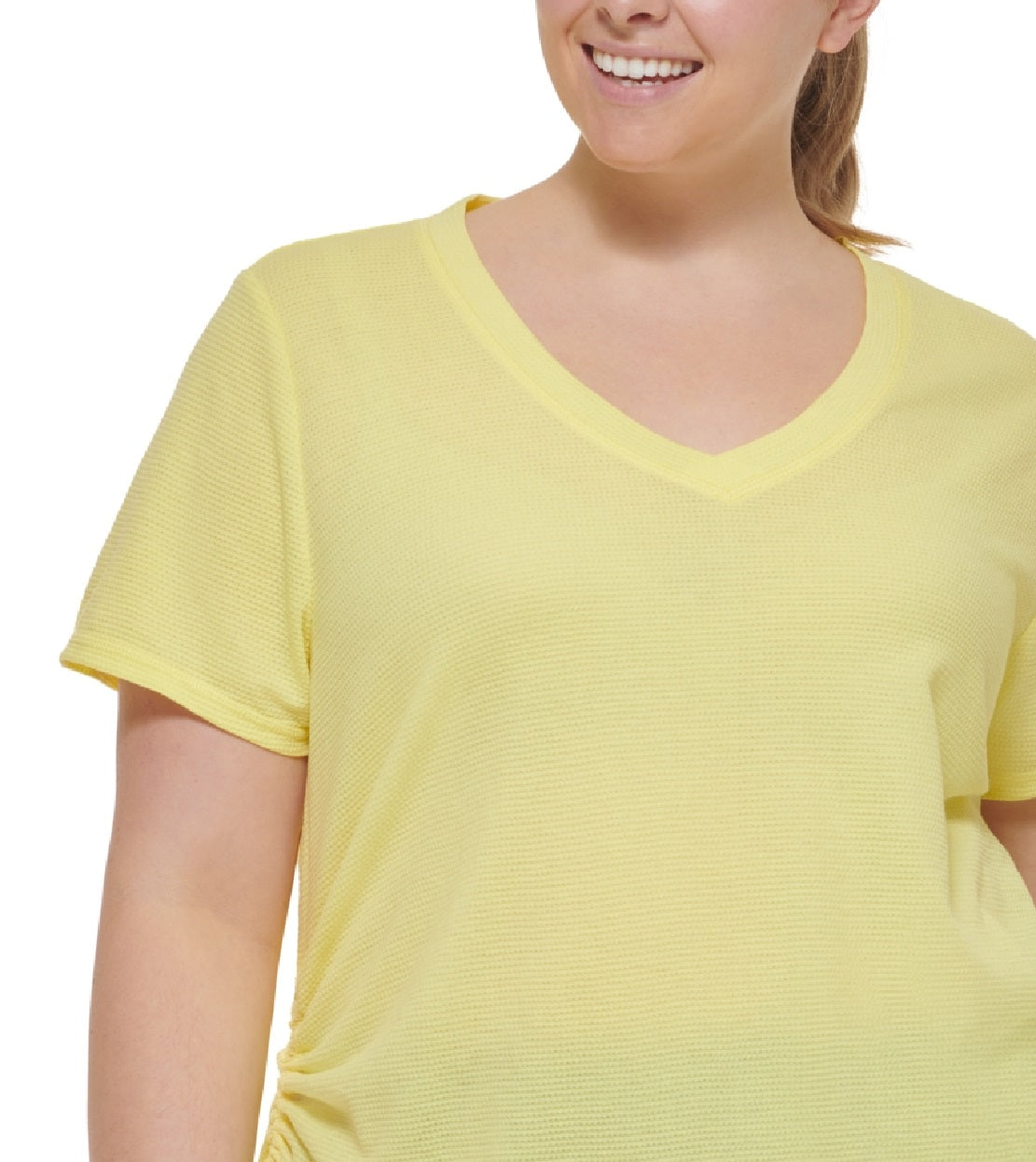 Calvin Klein Women's Ruched T Shirt Yellow Size 1X