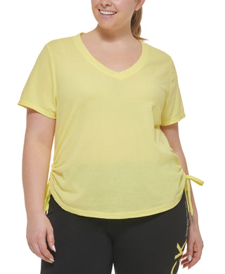 Calvin Klein Women's Ruched T Shirt Yellow Size 1X