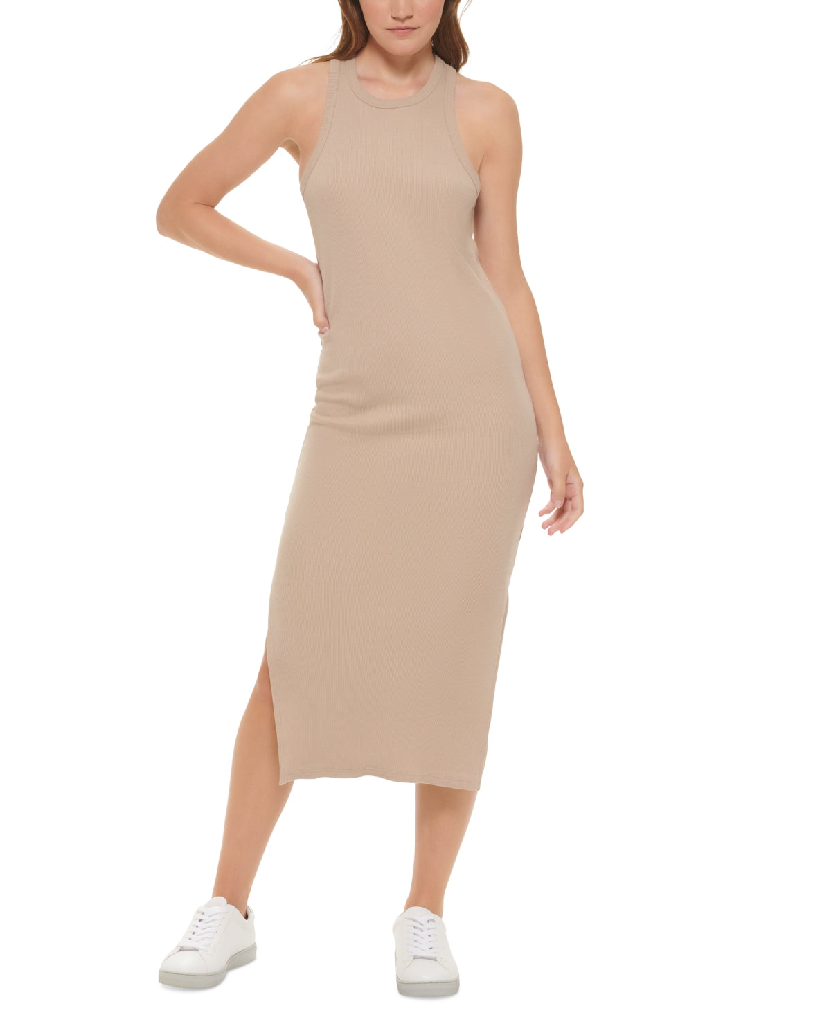 Calvin Klein Women's Cotton Racerback Tank Dress Brown Size Petite X-Large