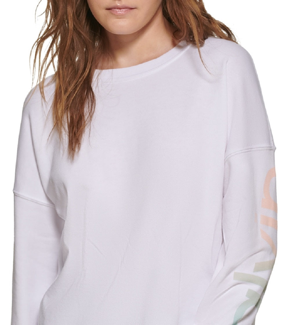 Calvin Klein Women's Crewneck Long Sleeve T-Shirt White Size Petite Medium