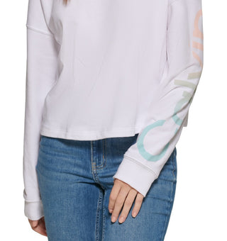 Calvin Klein Women's Crewneck Long Sleeve T-Shirt White Size Petite Medium