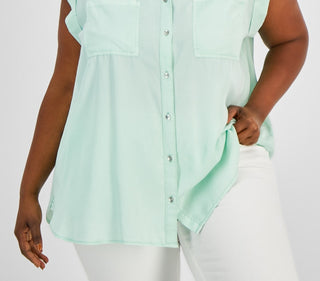 Calvin Klein Women's Cuffed Sleeve Top Green Size 2X