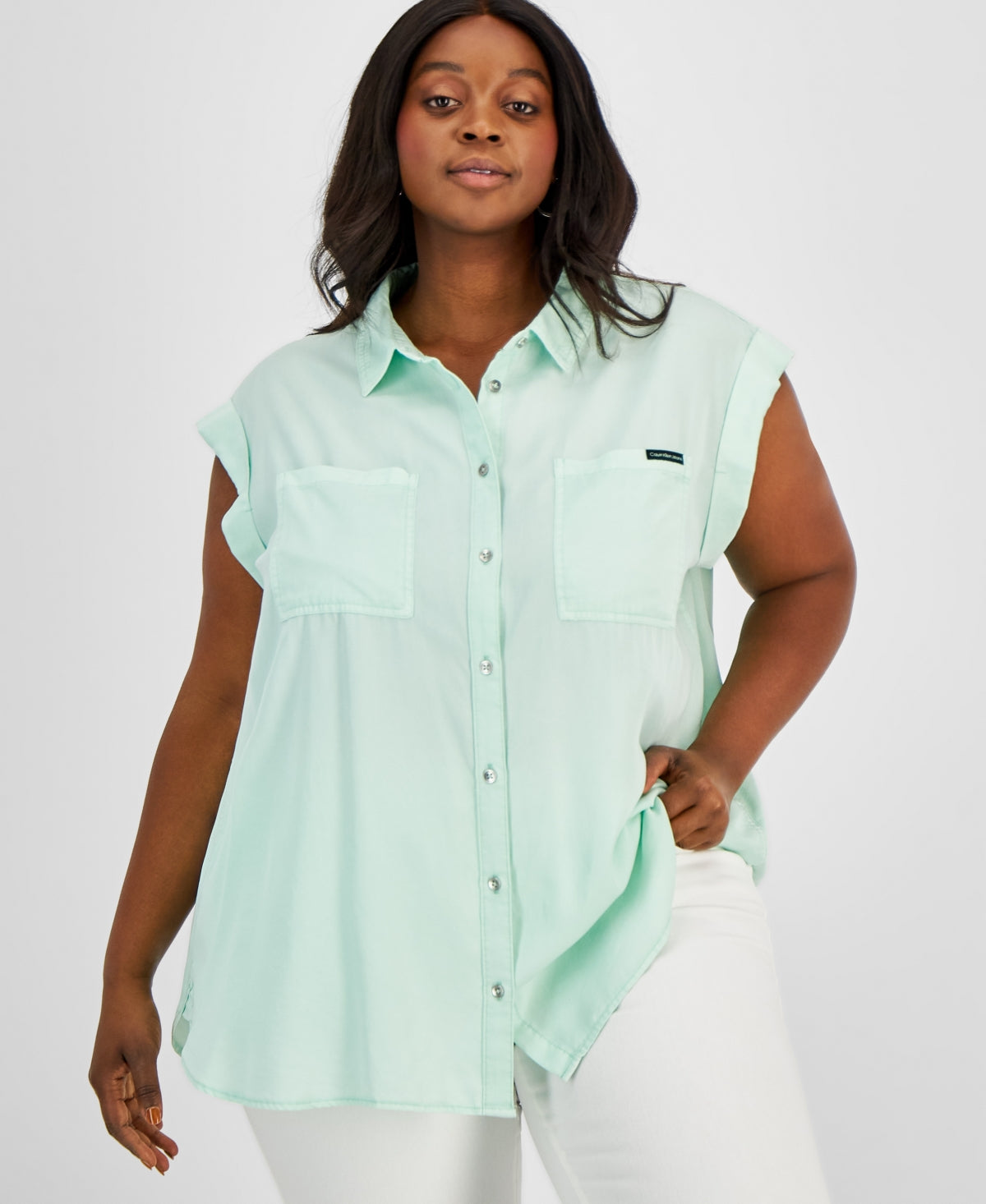 Calvin Klein Women's Cuffed Sleeve Top Green Size 2X