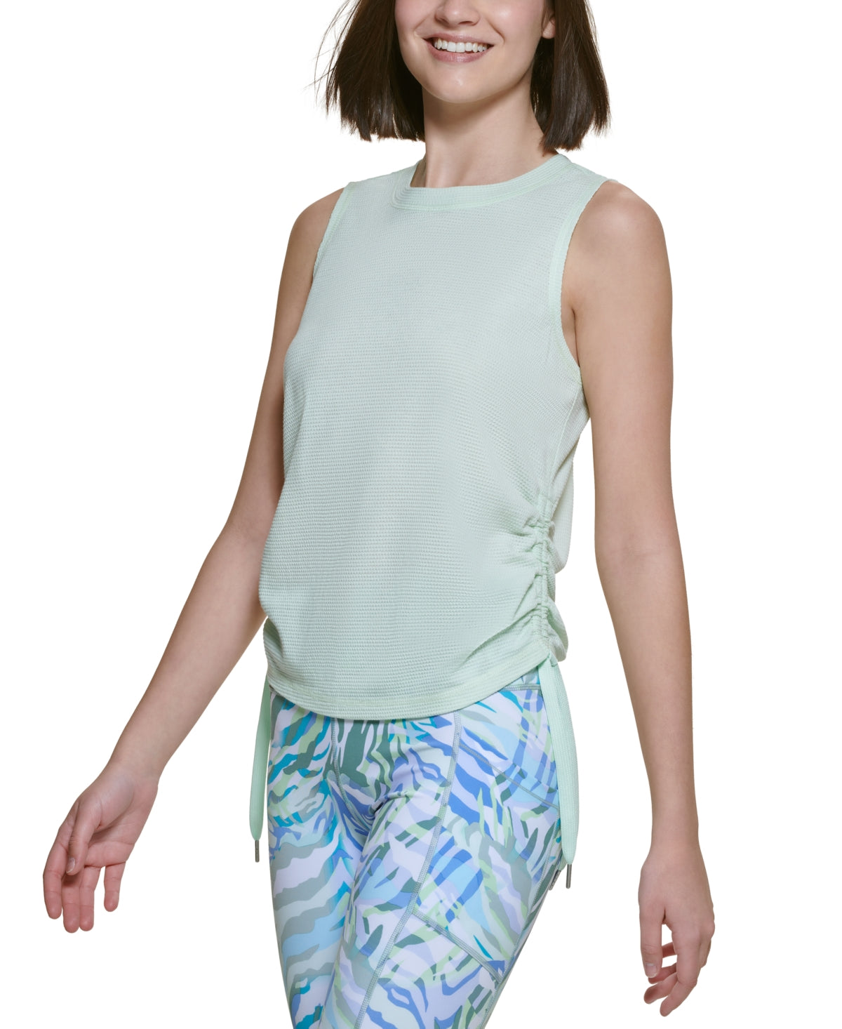 Calvin Klein Women's Ruched Side Tie Tank Top Green Size Large