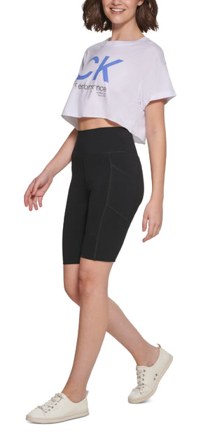 Calvin Klein Women's Cropped Logo T Shirt White Size Medium