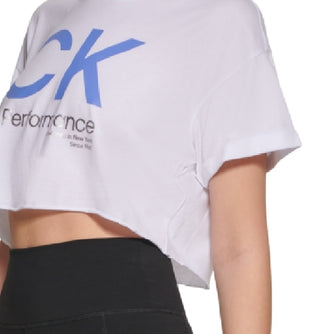 Calvin Klein Women's Cropped Logo T Shirt White Size Medium
