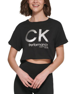 Calvin Klein Women's Cropped Logo T-Shirt Black Size Medium