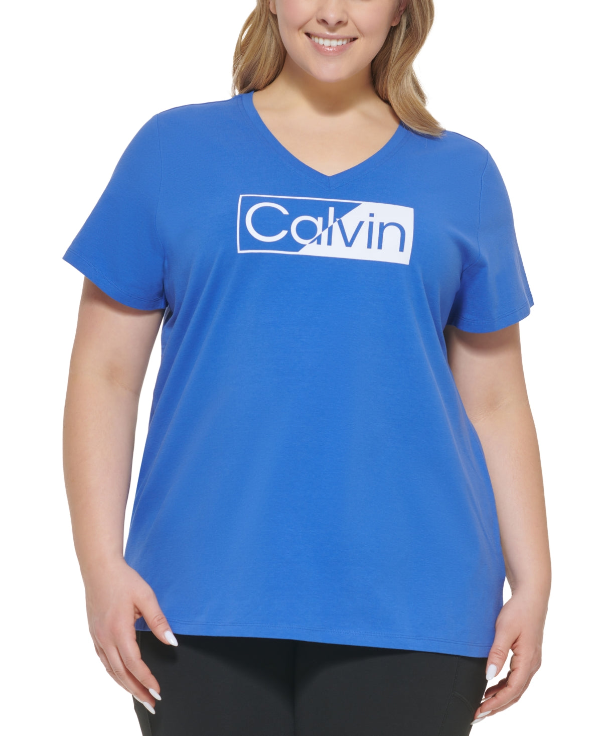 Calvin Klein Women's Logo Tee Blue Size 1X