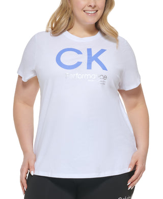 Calvin Klein Women's Performance Plus Logo T-Shirt White Size 3X