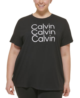Calvin Klein Women's Triple Logo T Shirt Black Size 3X