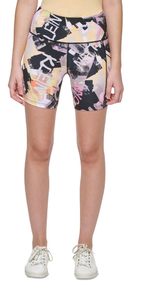 Calvin Klein Women's Printed Side Pocket Bike Shorts Black Size X-Large